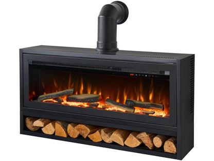 Acantha Vision Electric Media Stove with Log Store & Stove Pipe in Black
