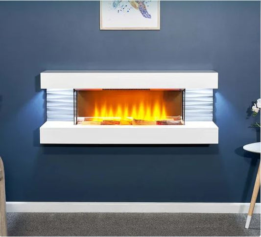 Sureflame WM-9332 Electric Wall Fireplace Suite with Downlights & Remote in Pure White