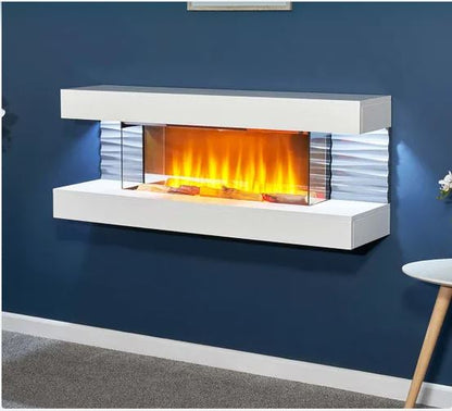 Sureflame WM-9332 Electric Wall Fireplace Suite with Downlights & Remote in Pure White