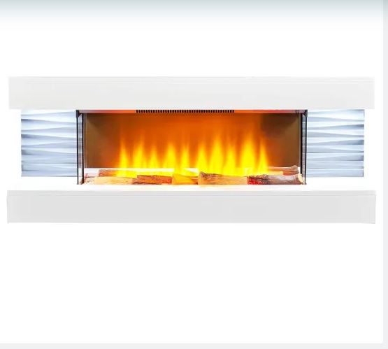 Sureflame WM-9332 Electric Wall Fireplace Suite with Downlights & Remote in Pure White
