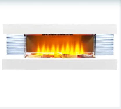 Sureflame WM-9332 Electric Wall Fireplace Suite with Downlights & Remote in Pure White