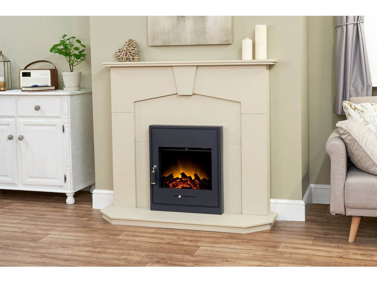 Adam Abbey Electric Fireplace Suite – Stone Effect with Oslo Black Electric Stove (48”)