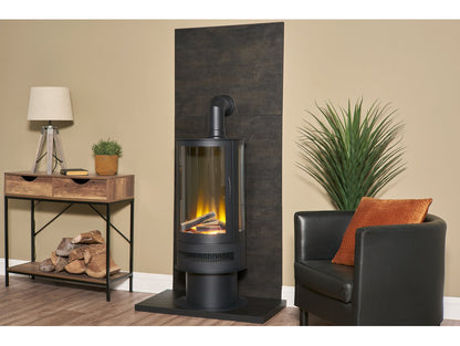 Acantha Orbit Cylinder Electric Stove with Angled Stove Pipe – Black