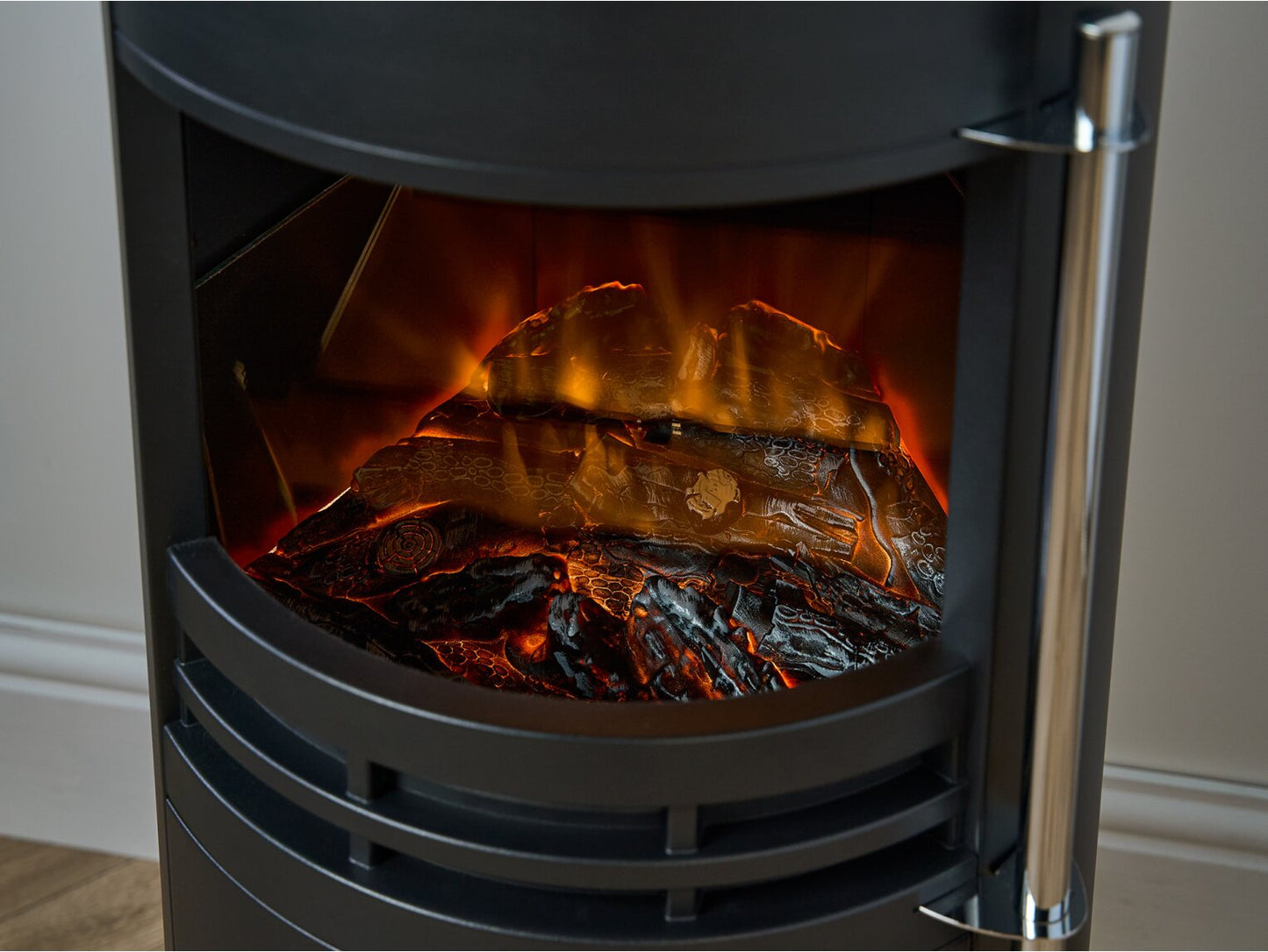 Sureflame Dunston Round Electric Stove with Log Storage – Black