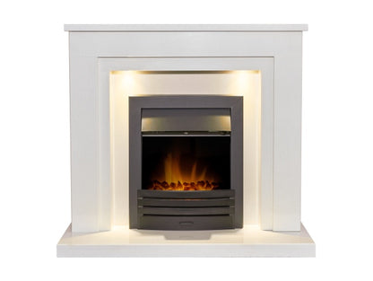 Acantha Dallas White Marble Fireplace with Downlights & Eclipse Electric Fire in Black, 42 Inch