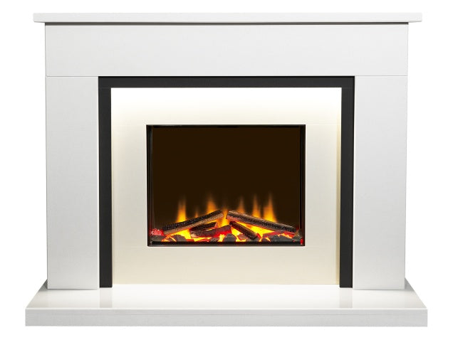 Acantha Milano White Marble & Black Granite Electric Fireplace Suite, 48 Inch