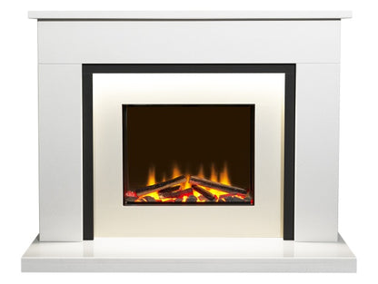 Acantha Milano White Marble & Black Granite Electric Fireplace Suite, 48 Inch
