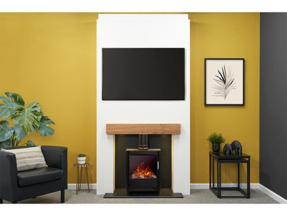 Acantha Pre-Built Stove Media Wall 1 with Keston Electric Stove in Black