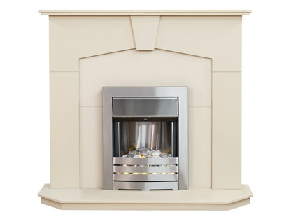 Adam Abbey Fireplace in Stone Effect with Helios Electric Fire in Brushed Steel-48 Inch