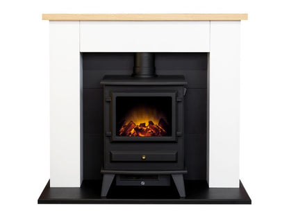 Adam Chester Fireplace in Pure White with Hudson Electric Stove in Black, 39 Inch