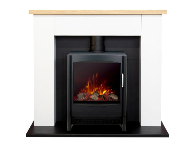 Adam Chester Fireplace in Pure White with Sureflame Keston Electric Stove in Black-39 Inch