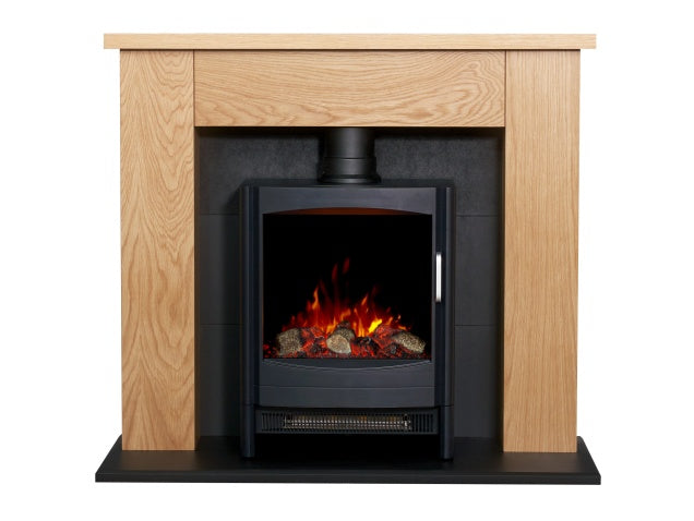 Adam Chester Stove Fireplace in Oak & Black with Sureflame Keston Electric Stove in Black-39 Inch