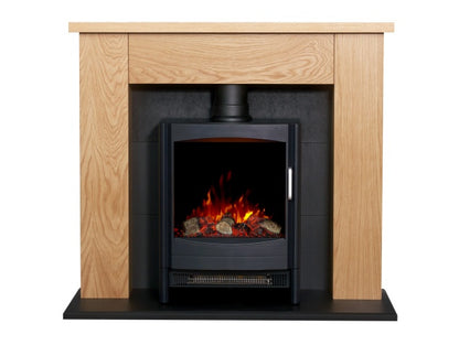 Adam Chester Stove Fireplace in Oak & Black with Sureflame Keston Electric Stove in Black-39 Inch