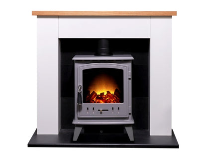 Adam Chester Stove Suite in Pure White with Aviemore Electric Stove in Grey Enamel, 39 Inch
