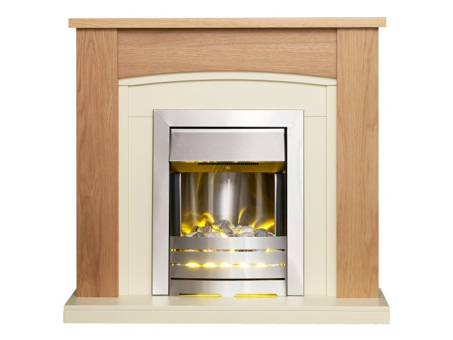 Adam Chilton Fireplace in Oak & Cream with Helios Electric Fire in Brushed Steel-39 Inch