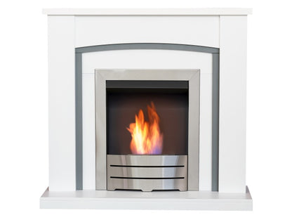 Adam Chilton Fireplace in Pure White & Grey with Colorado Bio Ethanol Fire, 39 Inch