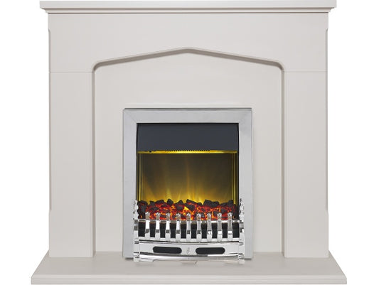 Adam Cotswold Fireplace Suite in Stone Effect with Blenheim Electric Fire in Chrome-48 Inch