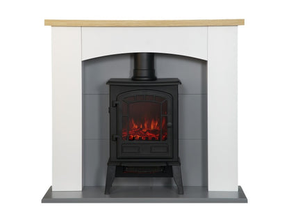 Adam Huxley in Pure White & Grey with Sureflame Ripon Electric Stove in Black, 39 Inch