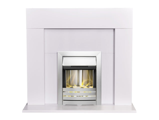 Adam Miami Fireplace in Pure White with Helios Electric Fire in Brushed Steel, 48 Inch
