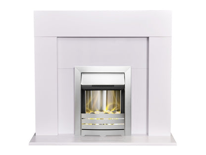 Adam Miami Fireplace in Pure White with Helios Electric Fire in Brushed Steel, 48 Inch
