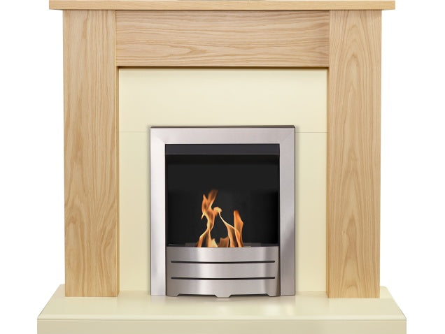 Adam New England Fireplace in Oak & Cream with Colorado Bio Ethanol Fire in Brushed Steel, 48 Inch