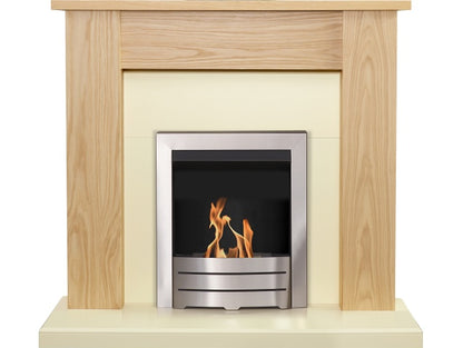 Adam New England Fireplace in Oak & Cream with Colorado Bio Ethanol Fire in Brushed Steel, 48 Inch