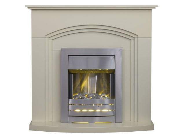 Adam Truro Fireplace in Cream with Helios Electric Fire in Brushed Steel, 41 Inch