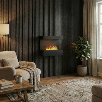 Late Wall-Mounted Water Vapour Fireplace - Black