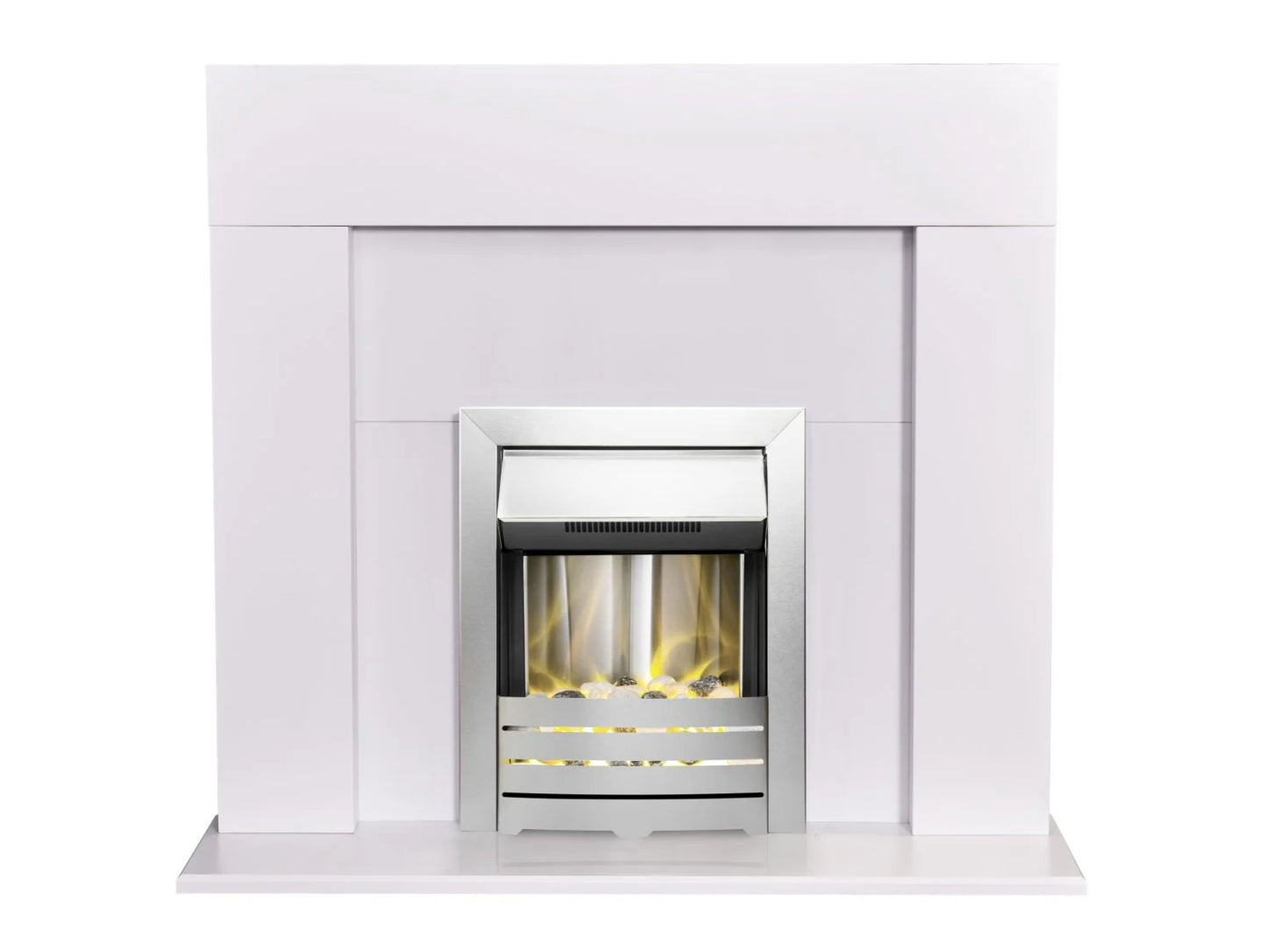 Adam Helios Electric Fire in Brushed Steel