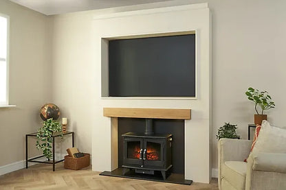 Acantha Pre-Built Stove Media Wall 2 with TV Recess &amp; Woodhouse Electric Stove in Black