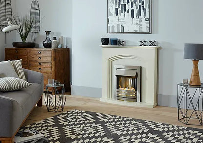 Adam Truro Fireplace in Cream with Helios Electric Fire in Brushed Steel, 41 Inch