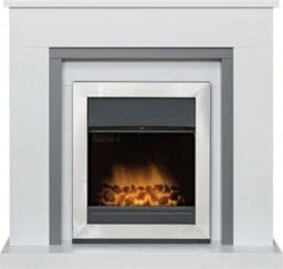 Adam Lomond Fireplace in Pure White with Helios Electric Fire in Brushed Steel, 39 Inch