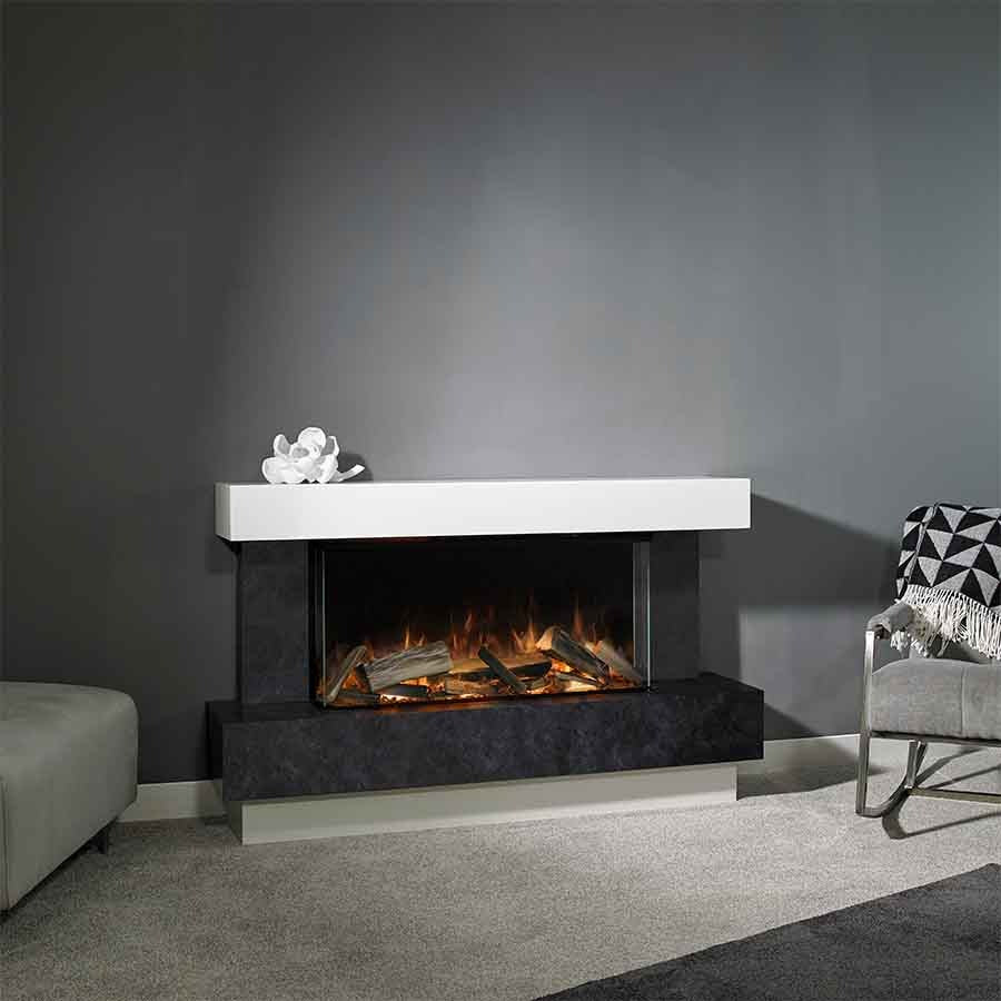 Aura Fires Elmdon 850 FS Electric Fireplace Suite - Tungsten & White