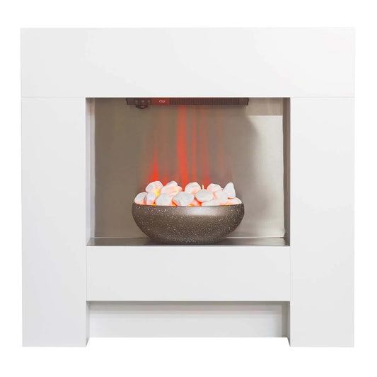 Adam Cubist Electric Fireplace Suite in White, 36 Inch