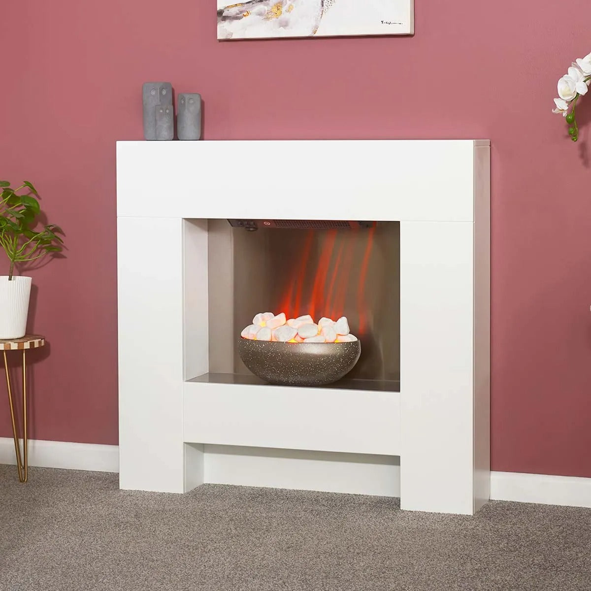 Adam Cubist Electric Fireplace Suite in White, 36 Inch
