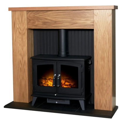 Adam New England Stove Fireplace Suite  in Oak & Black, 48 Inch