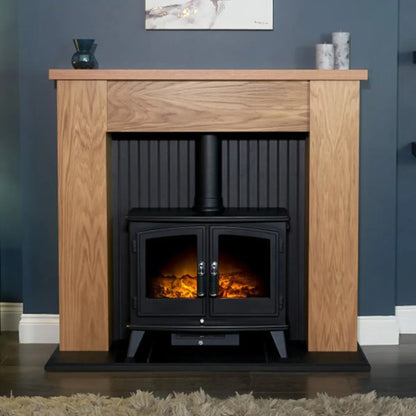 Adam New England Stove Fireplace Suite  in Oak & Black, 48 Inch