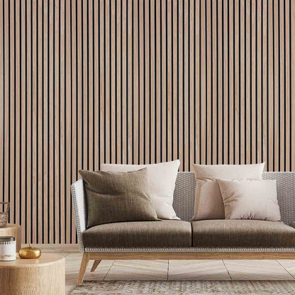 Fuse Acoustic Wooden Slatted Wall Panel in Walnut Effect, 2.4m x 0.6m