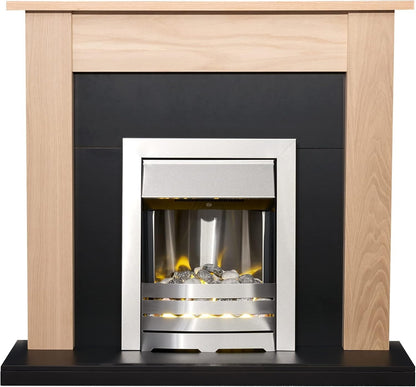 Adam Southwold Fireplace in Oak &amp; Black with Helios Electric Fire in Brushed Steel, 43 Inch