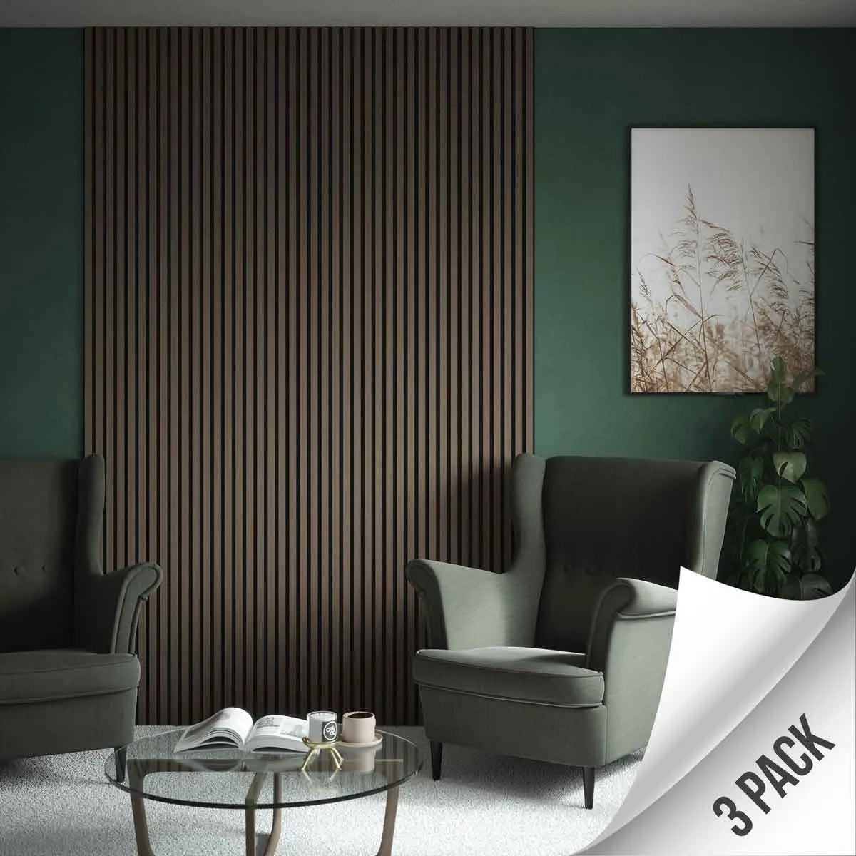 Fuse Acoustic Wooden Slatted Wall Panel in Walnut Effect, 2.4m x 0.6m