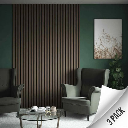Fuse Acoustic Wooden Slatted Wall Panel in Walnut Effect, 2.4m x 0.6m