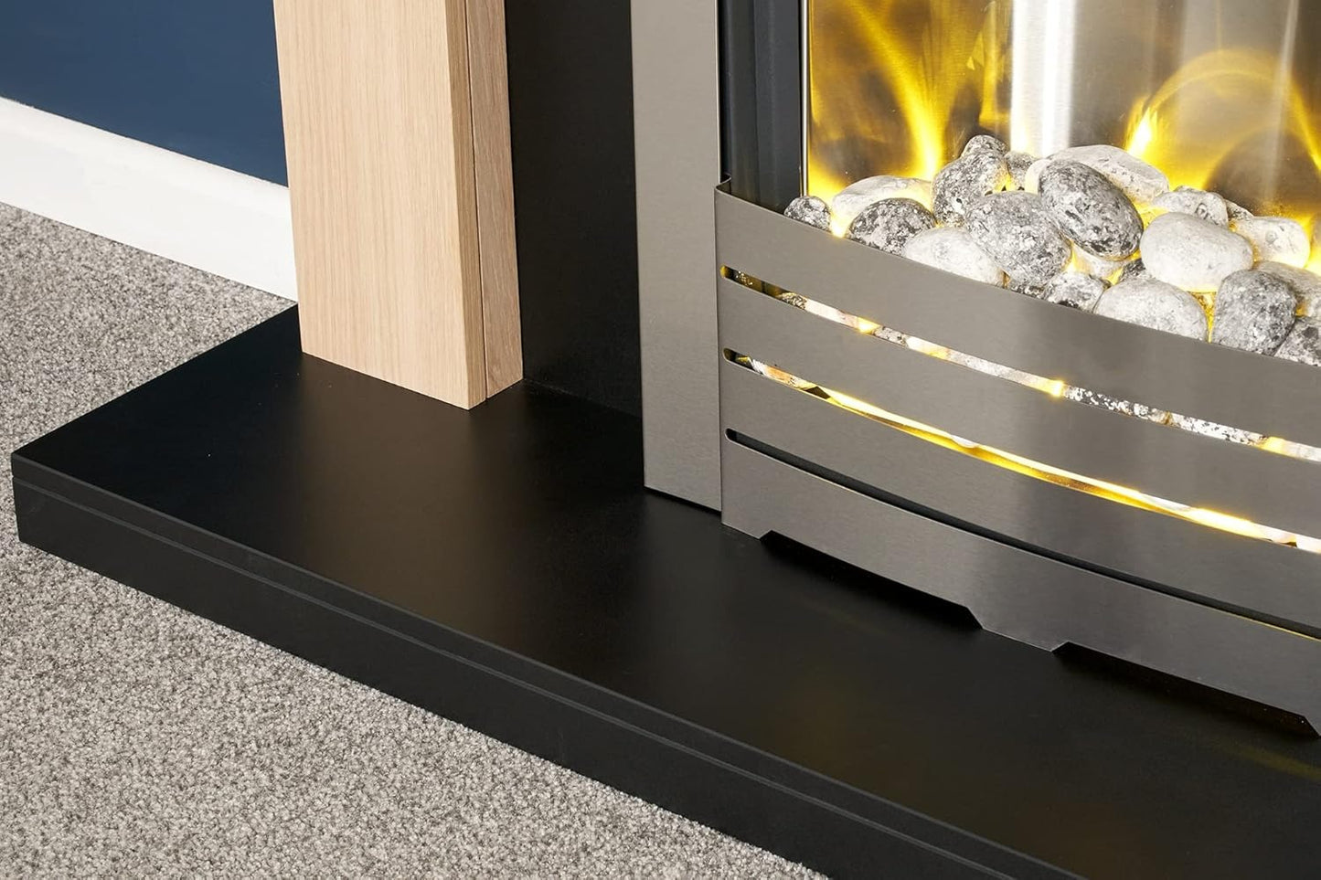 Adam Southwold Fireplace in Oak &amp; Black with Helios Electric Fire in Brushed Steel, 43 Inch
