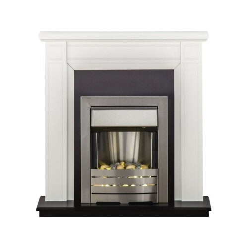 Adam Lomond Fireplace in Pure White with Helios Electric Fire in Brushed Steel, 39 Inch