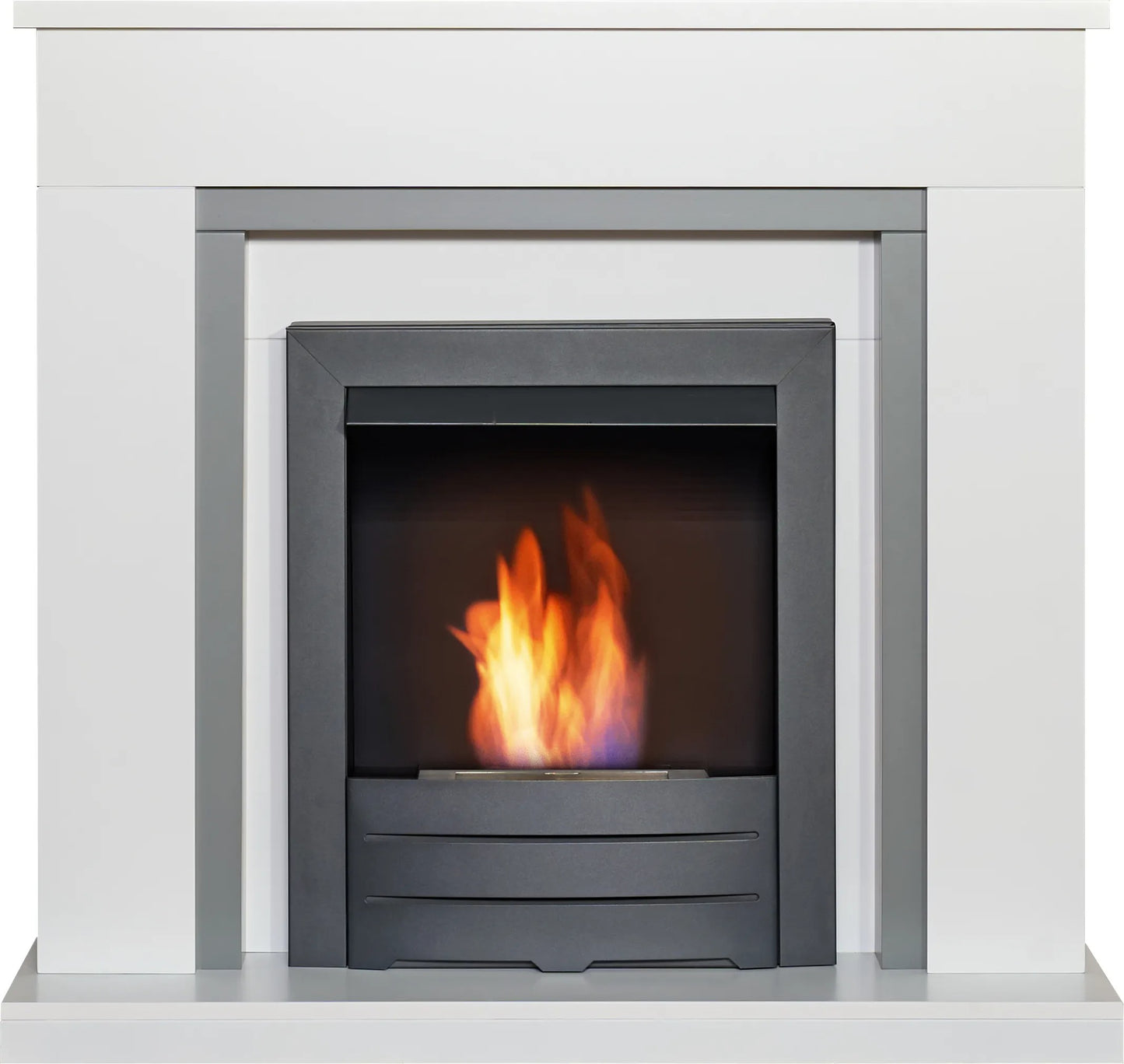 Adam Lomond Fireplace in Pure White with Helios Electric Fire in Brushed Steel, 39 Inch