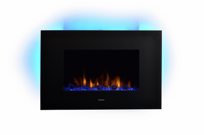 Dimplex Toluca Deluxe Optiflame Electric Wall Fire, Black Wall Mounting Fire with 4 Colour Themes, Mood Lighting, Bluetooth Speaker