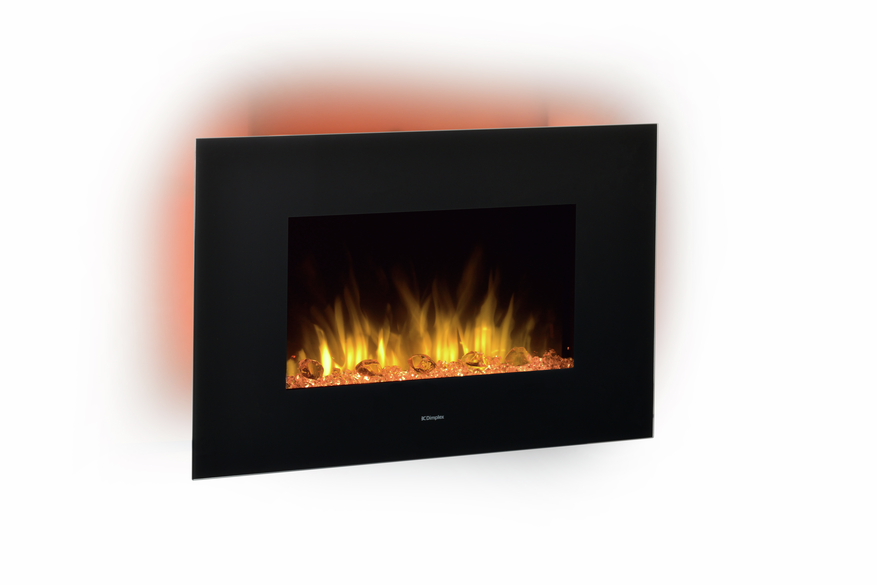 Dimplex Toluca Deluxe Optiflame Electric Wall Fire, Black Wall Mounting Fire with 4 Colour Themes, Mood Lighting, Bluetooth Speaker