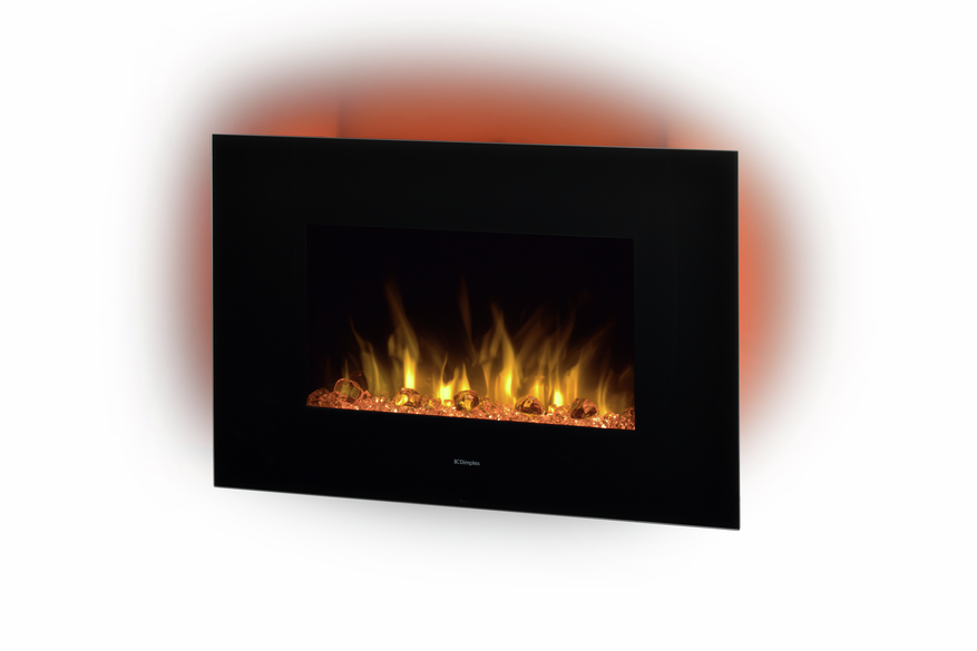 Dimplex Toluca Deluxe Optiflame Electric Wall Fire, Black Wall Mounting Fire with 4 Colour Themes, Mood Lighting, Bluetooth Speaker