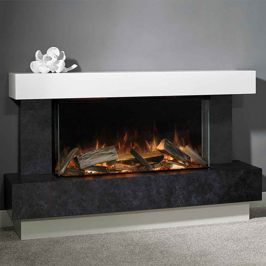 Aura Fires Elmdon 850 FS Electric Fireplace Suite - Tungsten & White