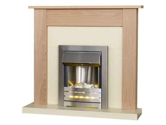Adam Southwold Fireplace in Oak & Cream with Helios Electric Fire in Brushed Steel, 43 Inch