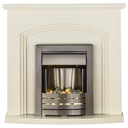 Adam Truro Fireplace in Cream with Helios Electric Fire in Brushed Steel, 41 Inch
